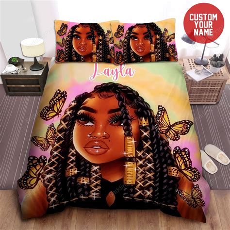 Personalized Melanin Queen Butterfly Black Girl Bed Sheets Duvet Cover Bedding Sets Homefavo