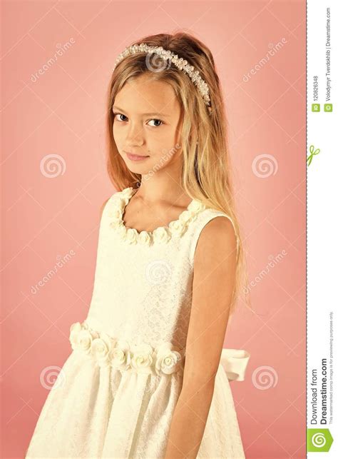 Children Model Little Girl In Fashionable Dress Prom
