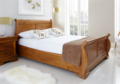 Toulon Wooden Sleigh Bed Oak Finish Bed Frame Only Wooden Bed