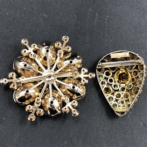 Lot Of 2 Vintage Rhinestone Brooches Various Colors For Wear Or Resale