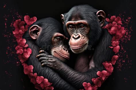 Valentines Day Cuddling Animals Chimpanzee Couple4 Generative Ai