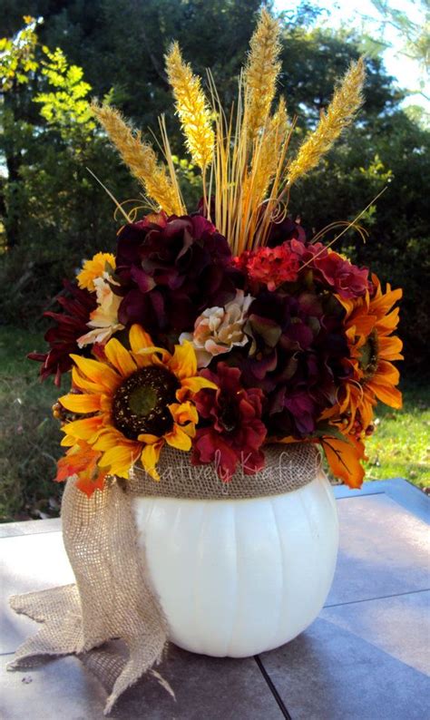 Large Cream White Pumpkin And Burlap Flower Table Centerpiece Autumn