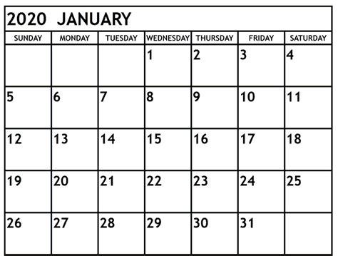 Blank Calendar January 2020 Free Printable Calendar Templates Images