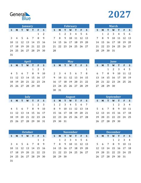 2027 Calendar Pdf Word Excel