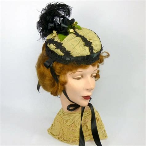 Items Similar To Repoduction 1860s Bonnet Hat In Beige And Black Silk