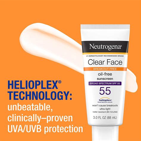 Neutrogena Clear Face Break Out Free Liquid Lotion Sunscreen Spf 55