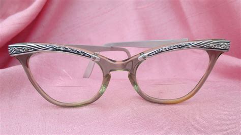 ornate vintage 50s women s cat eye cateye glasses metal and plastic bifocals cat eye glasses