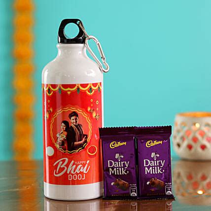 Buy Send Personalised Bhai Dooj Water Bottle Cadbury Dairy Milk Online