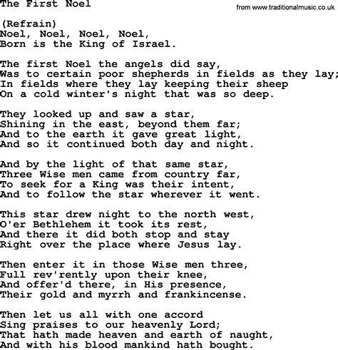 The First Noel Lyrics Printable
