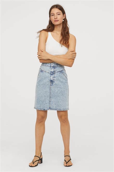 Handm Knee Length Denim Skirt Denim Skirt Outfit Ideas 2019 Popsugar