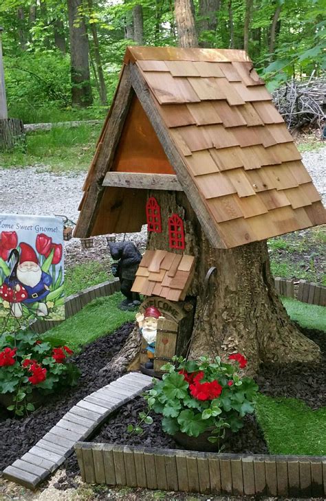 Gnome House From A Tree Stump Home Sweet Gnome Fairy Tree Houses