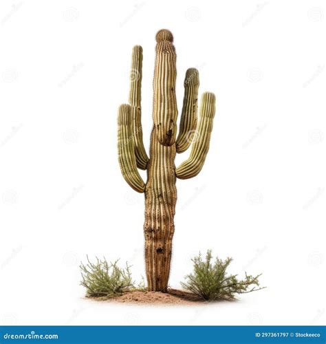 Humorous Tableau Of Saguaro Cactus On White Background Stock