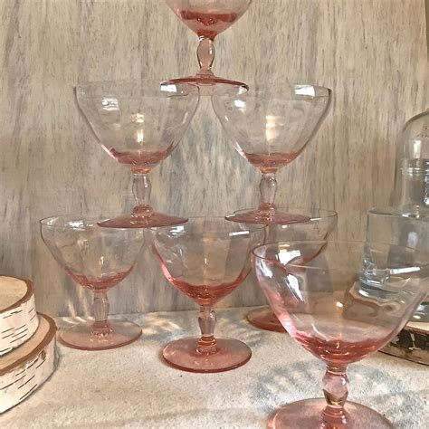 Set Of 7 Vintage Soft Pink Wine Glasses Etsy Pink Wine Glasses Vintage Soft Vintage Wine