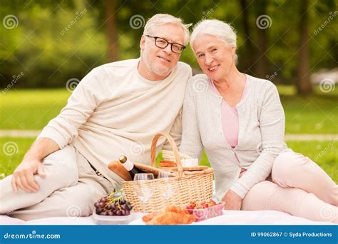 Happy Senior Couple Having Picnic At Summer Park Stock Image Image Of Mature Holiday 99062867