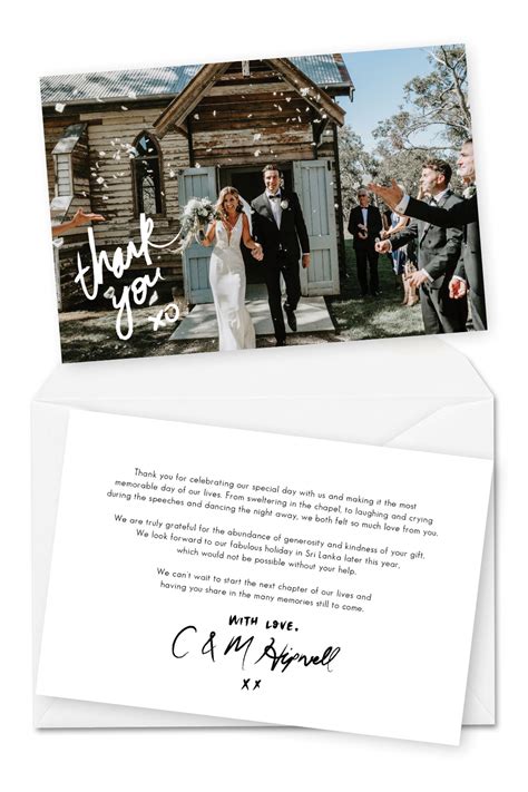 Pick a set of cards that best represents you as a couple or matches your wedding theme. 10 Wording Examples for Your Wedding Thank You Cards | Wedding thank you postcards, Wedding ...