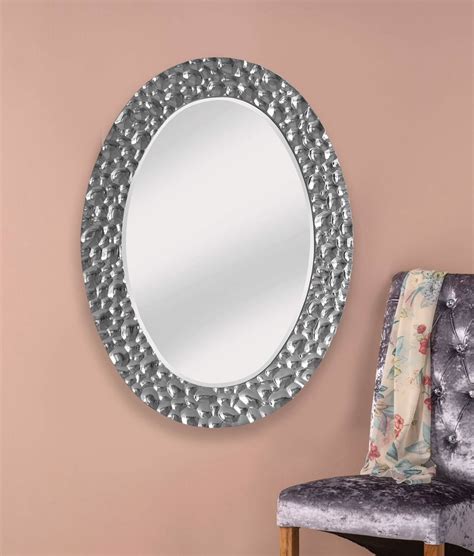Stunning Silver Ripple Large Framed Decorative Oval Mirror By