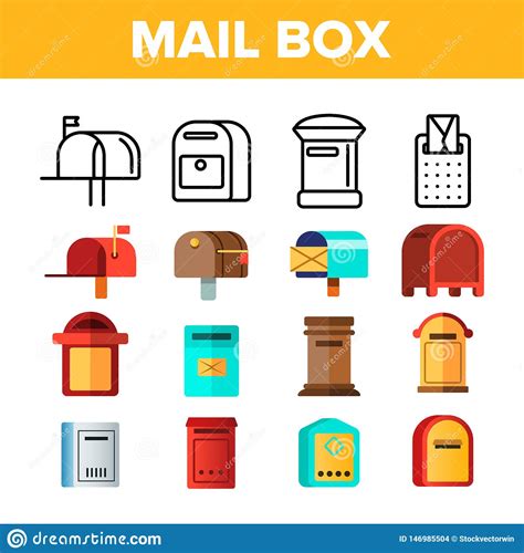 Mail Box Post Linear And Flat Vector Icons Set Stock Vector
