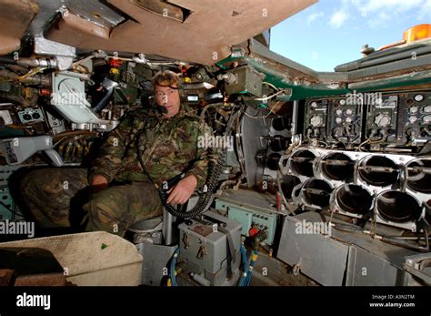 Driver Inside Chieftan Tank Cornwall Stock Photo Alamy