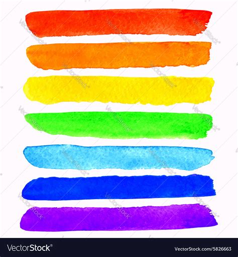 Set Of 7 Colorful Watercolor Rainbow Brush Strokes