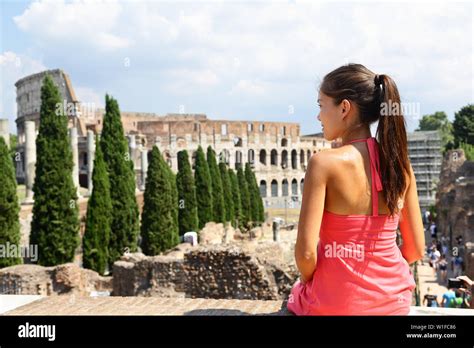 Italy Travel Woman Tourist At Coliseum Rome Young Asian Adult