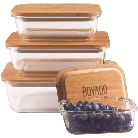 Bovado Usa Set Of 4 Glass Storage Containers Bamboo Lids Microwave Safe