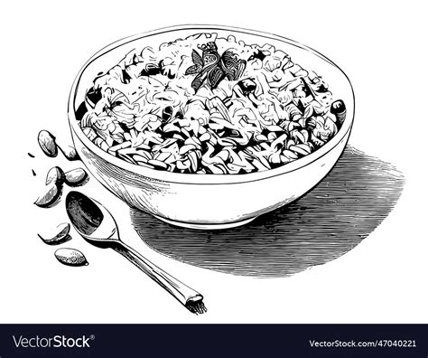 Pilaf Rice With Meat Sketch Hand Drawn In Doodle Vector Image