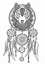 Dreamcatcher Acchiappasogni Mandalas Obraz Howling Apanhador Indianer Lobos Orso Sinos Adultos Traumfänger Indiano Atrapasueños sketch template