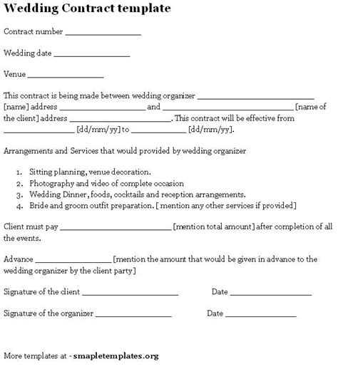 wedding contract template   event planning