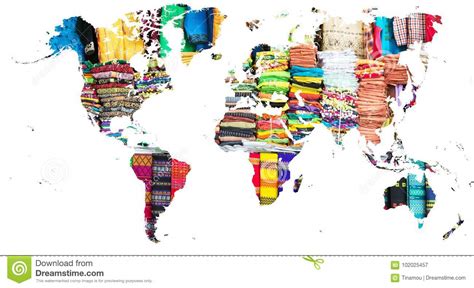 World Map Cut Out In Multi Colored Fabrics Of Myanmar Stock