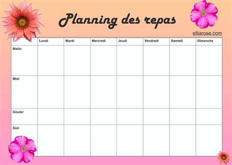 Calendrier semaine 4 download 2019 calendar printable with. Planning repas gratuit à imprimer - Ellia Rose