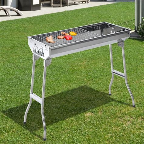 Outsunny 28 Steel Small Portable Folding Charcoal BBQ Grill In Silver