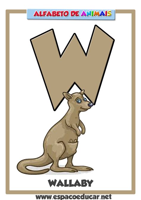 EspaÇo Educar Alfabeto De Animais Cartaz Com A Letra W Do Wallaby