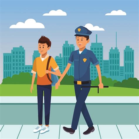 Dibujos Animados De Policía De La Ciudad De Guardia Vector Premium