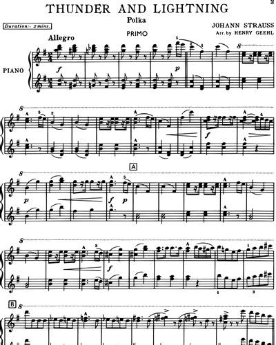 Thunder And Lightning Polka Piano First Sheet Music By Johann Strauss