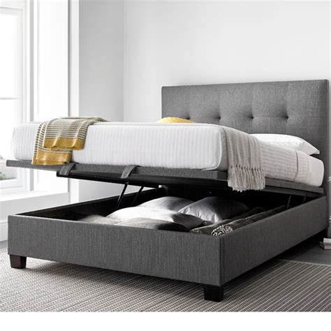 Yorkie Grey Fabric Ottoman Storage Bed In Double King Or Super King