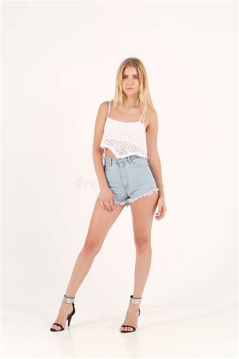 Blonde Girl In Jeans Shorts Stock Image Image Of Looking Blonde