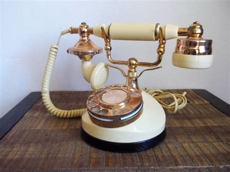 Vintage French Style Rotary Dial Telephone Ivory White And Gold By