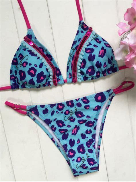 28 Off 2021 V String Leopard Bikini Set In Blue Zaful