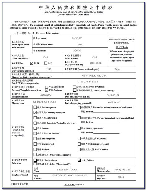China Embassy Visa Application Form Pdf Form Resume Examples