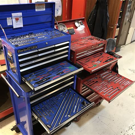 Blue And Red Organised Toolboxes Tool Box Organization Tool Box