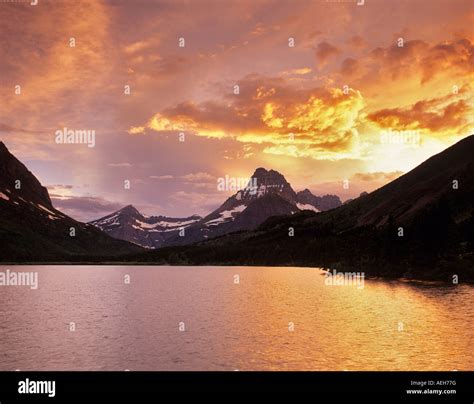 Sunset On Swiftcurrent Lake With Mount Wilbur Glacier National Park