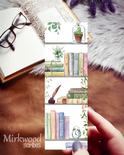 Bookshelves Watercolor Handmade Bookmark Cozy Reading Nook Etsy