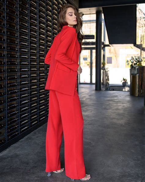 red blazer suit set for women wide leg pants high rise etsy
