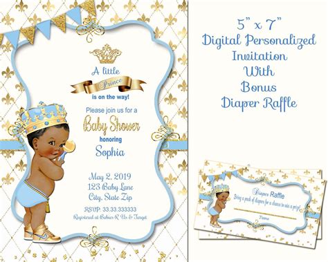 Royal Prince Baby Shower Invitation Light Blue Gold Boy Baby Shower