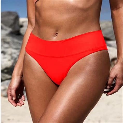 2018 Hot Summer Sexy Women Bikini Solid High Waist Thong Bottom
