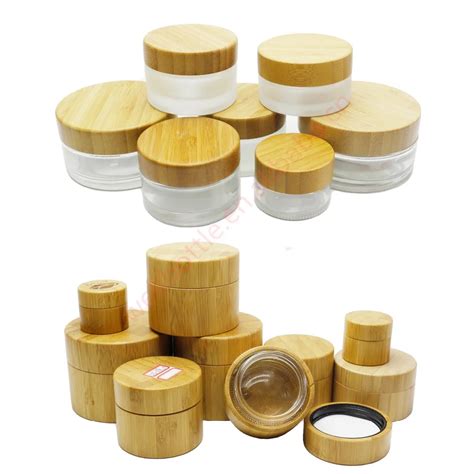 Empty Bamboo Glass Cosmetic Packaging 5g 15g 30g 50g 100g 4oz Amber Clear Frosted Glass Cream