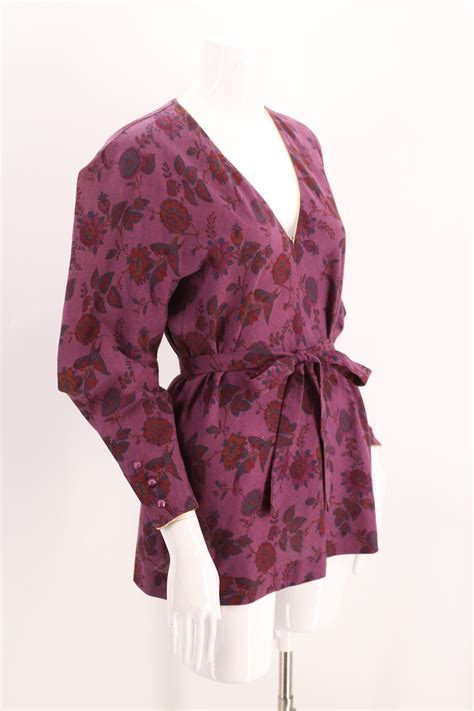 70s Ungaro Paisley Peasant Blouse 6 Vintage 1970s Purple Batik