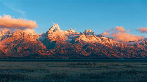 A Sunrise In Grand Teton National Park Sky Mountains Clouds