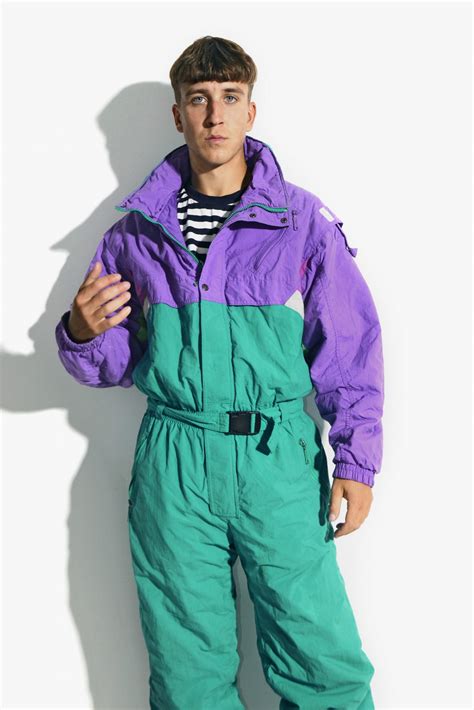 90s Vintage Ski Suit Mens Purple Green Multi Colour 80s Vintage Clothes