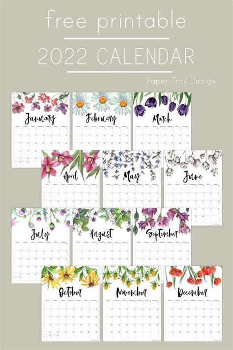 Print This Free Monthly 2022 Calendar With A Floral Design For Each
